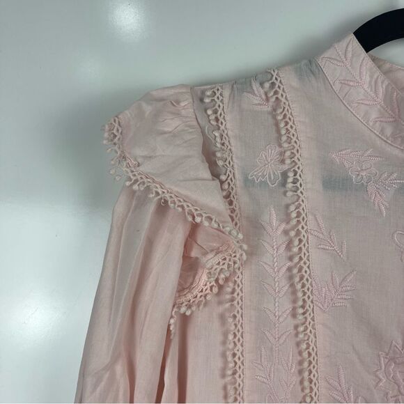 Walter Baker Randy Embroidered Cotton Long Sleeve Poplin Blouse Pink Size Small - Picture 4 of 11